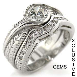 **POSTAGE R35** SIMULATED DIAMOND 18K WHITE GOLD PLATED WEDDING RING SET