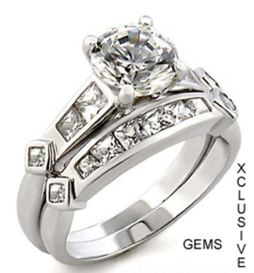 **POSTAGE R35** SIMULATED DIAMOND 18K WHITE GOLD PLATED WEDDING RING SET