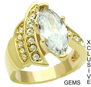 YELLOW GOLD PLATED SIMULATED DIAMOND LADIES RING