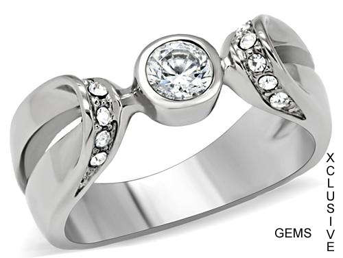 ** STUNNING SIMULATED DIAMOND STAINLESS STEEL LADIES RING