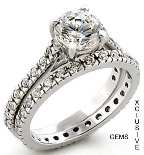 **POSTAGE R35**  SIMULATED DIAMOND 18K WHITE GOLD PLATED WEDDING RING SET
