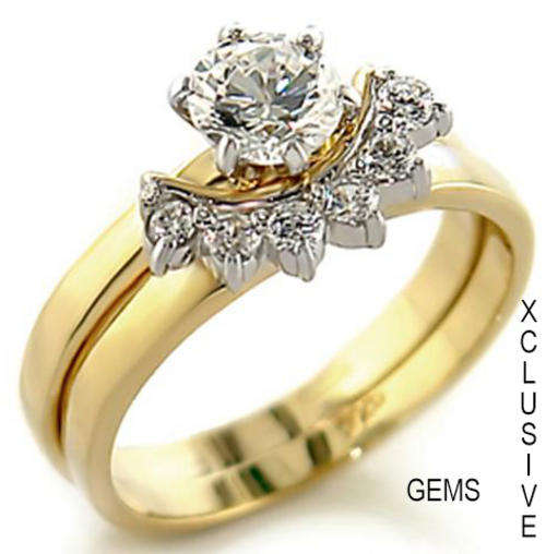 * R35 POSTAGE* 18K YELLOW GOLD PLATED SIMULATED DIAMOND WEDDING RING SET
