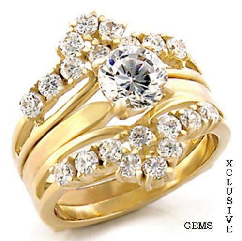 * R35 POSTAGE* 18K YELLOW GOLD PLATED SIMULATED DIAMOND WEDDING RING SET
