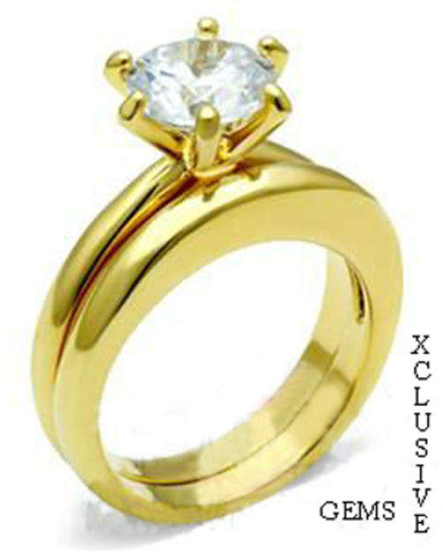 * R35 POSTAGE* TWO TONE 18K YELLOW GOLD PLATED SIMULATED DIAMOND WEDDING RING SET