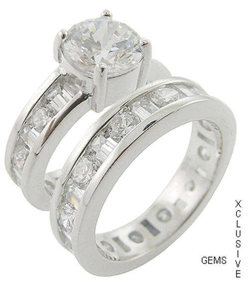 Locally In Stock** 925 HALLMARKED STERLING SILVER SIMULATED DIAMOND WEDDING RING SET