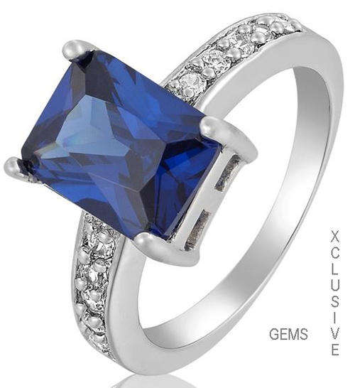 * LOCALLY IN STOCK* 18K WHITE GOLD PLATED SIMULATED SAPPHIRE LADIES RING
