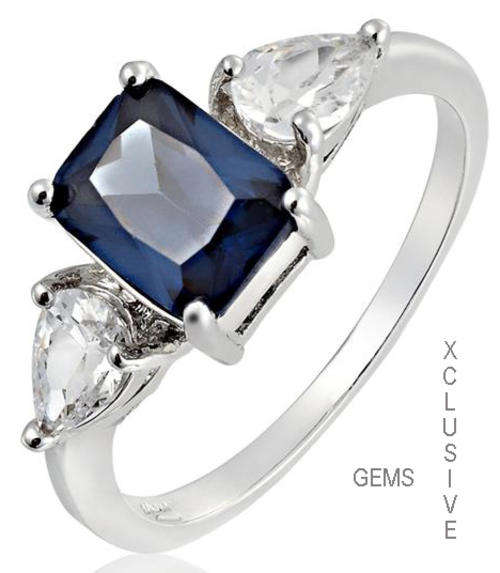 * R35 POSTAGE* 18K WHITE GOLD PLATED SIMULATED SAPPHIRE LADIES RING
