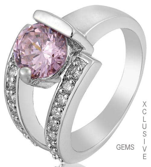 * R35 POSTAGE* 18K WHITE GOLD PLATED SIMULATED PINK TOPAZ LADIES RING