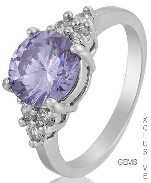 * R35 POSTAGE* 18K WHITE GOLD PLATED SIMULATED AMETHYST LADIES RING