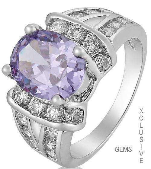 * R35 POSTAGE* 18K WHITE GOLD PLATED SIMULATED AMETHYST LADIES RING
