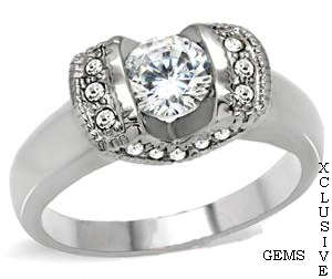 STUNNING SIMULATED DIAMOND STAINLESS STEEL ENGAGEMENT RING