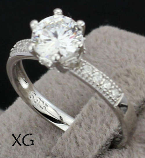 STERLING SILVER HALLMARKED SIMULATED DIAMOND RING
