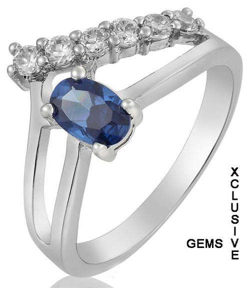 * R35 POSTAGE* 18K WHITE GOLD PLATED SIMULATED SAPPHIRE LADIES RING