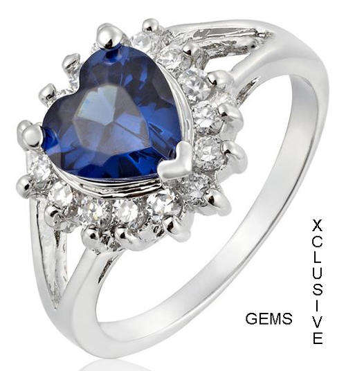 * R35 POSTAGE* 18K WHITE GOLD PLATED SIMULATED SAPPHIRE LADIES RING