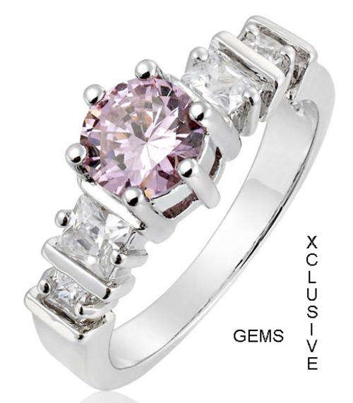 LOCALLY IN STOCK* R35 POSTAGE* 18K WHITE GOLD PLATED SIMULATED PINK TOPAZ LADIES RING