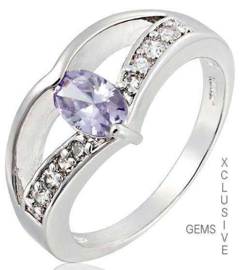 * R35 POSTAGE* 18K WHITE GOLD PLATED SIMULATED AMETHYST LADIES RING