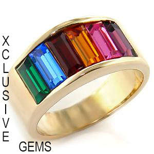 ** YELLOW GOLD PLATED MULTI COLOURED SIMULATED DIAMOND LADIES RING