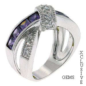 * R35 POSTAGE* 18K WHITE GOLD PLATED SIMULATED AMETHYST LADIES RING
