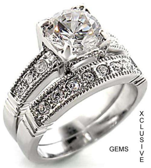 * FREE EARRINGS* 18K WHITE GOLD PLATED SIMULATED DIAMOND WEDDING RING SET