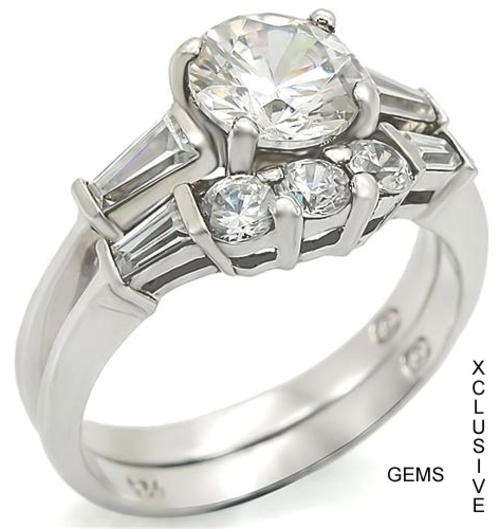 **GLAMOROUS**18K WHITE GOLD PLATED SIMULATED DIAMOND WEDDING RING SET