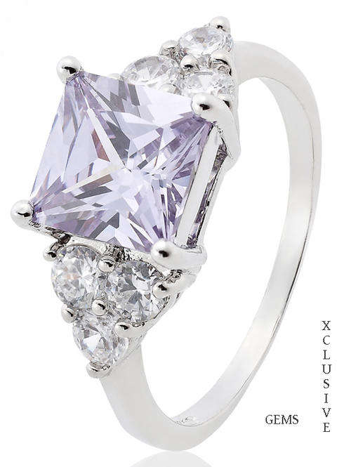 * R35 POSTAGE* 18K WHITE GOLD PLATED SIMULATED AMETHYST LADIES RING