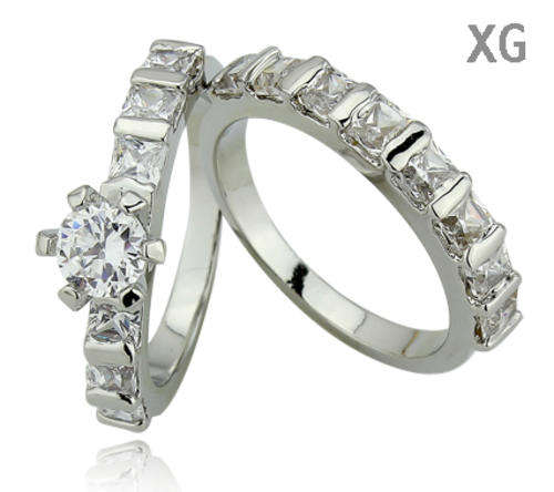 **GLAMOROUS**18K WHITE GOLD PLATED SIMULATED DIAMOND WEDDING RING SET