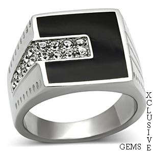 * GLAMOROUS* STAINLESS STEEL SIMULATED DIAMOND MEN'S RING