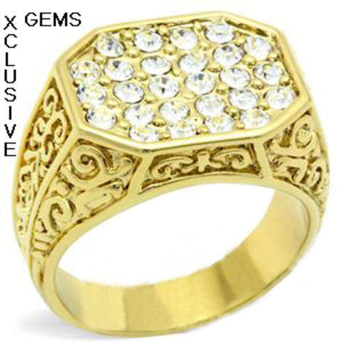 CLASSIC 18K YELLOW GOLD PLATED SIMULATED DIAMOND MEN'S RING