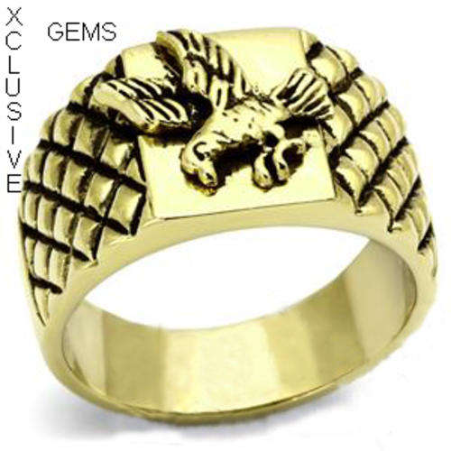 18K YELLOW GOLD PLATED SIMULATED DIAMOND MEN'S RING