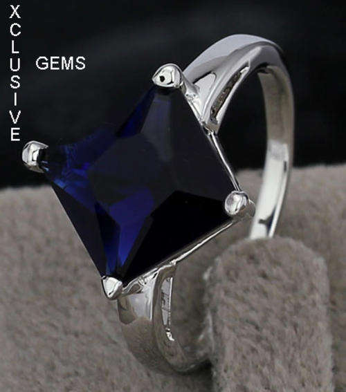 * LOCALLY IN STOCK* 18K WHITE GOLD PLATED SIMULATED SAPPHIRE LADIES RING