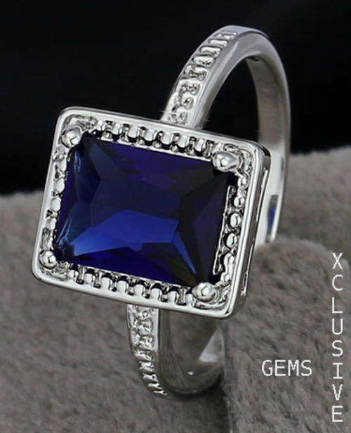 LOCALLY IN STOCK IN SA* BEAUTIFUL* 18K WHITE GOLD PLATED SIMULATED SAPPHIRE LADIES RING