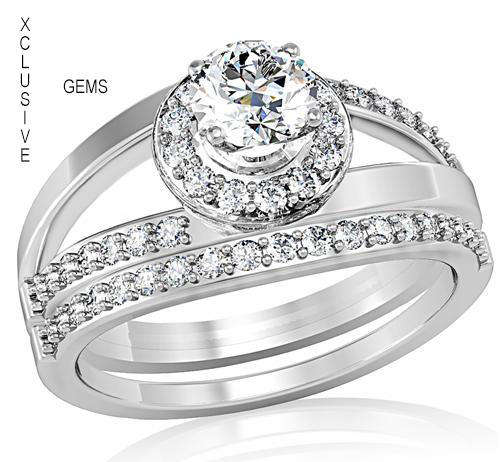 ** SIMULATED DIAMOND 18K WHITE GOLD PLATED WEDDING RING SET