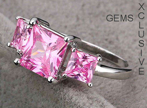 * 18K WHITE GOLD PLATED SIMULATED PINK TOPAZ LADIES RING