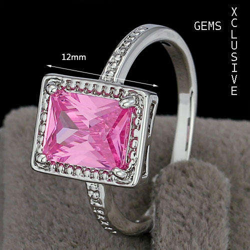 LOCALLY IN STOCK* 18K WHITE GOLD PLATED SIMULATED PINK TOPAZ LADIES RING