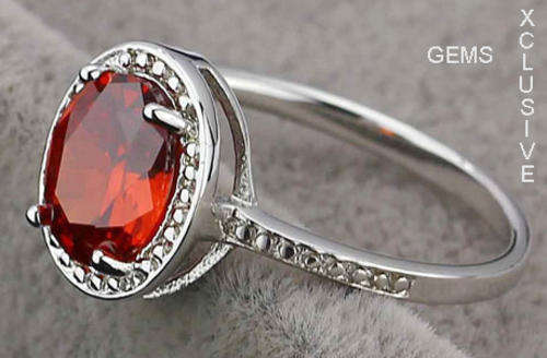 * R35 POSTAGE* 18K WHITE GOLD PLATED SIMULATED RUBY LADIES RING