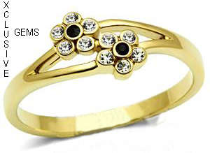 18K YELLOW GOLD PLATED SIMULATED BLACK DIAMOND LADIES RING