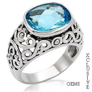 *LOCALLY IN STOCK* SIMULATED BLUE TOPAZ STAINLESS STEEL RING