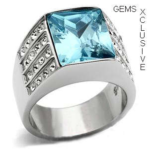 **BEAUTIFUL** SIMULATED BLUE TOPAZ STAINLESS STEEL RING