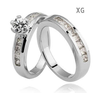 **STUNNING SIMULATED DIAMOND 18K WHITE GOLD PLATED WEDDING RING SET