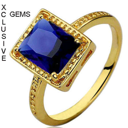 * BEAUTIFUL* 18K YELLOW GOLD PLATED SIMULATED SAPPHIRE LADIES RING