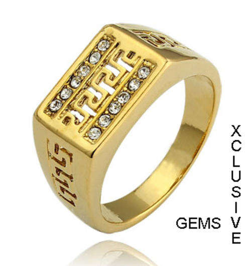 CLASSIC 18K YELLOW GOLD PLATED SIMULATED DIAMOND MEN'S RING