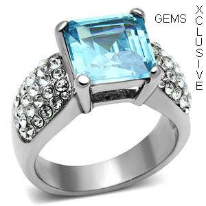 **BEAUTIFUL** SIMULATED BLUE TOPAZ STAINLESS STEEL RING