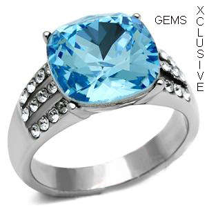 **BEAUTIFUL** SIMULATED BLUE TOPAZ STAINLESS STEEL RING