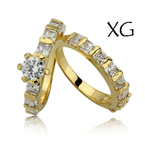 * R35 POSTAGE* 18K YELLOW GOLD PLATED SIMULATED DIAMOND WEDDING RING SET