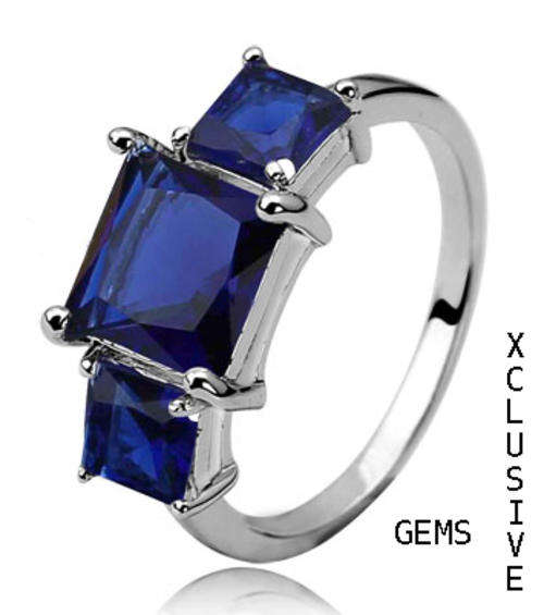 * BEAUTIFUL* 18K WHITE GOLD PLATED SIMULATED SAPPHIRE LADIES RING