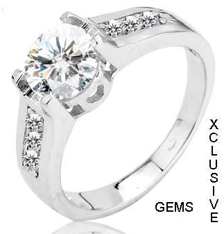 ** 18K WHITE GOLD PLATED SIMULATED DIAMOND LADIES RING