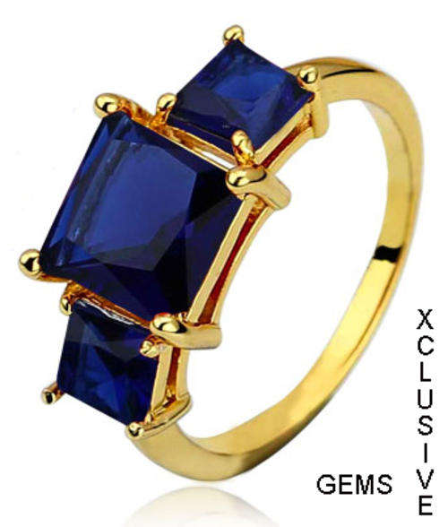 * BEAUTIFUL* 18K YELLOW GOLD PLATED SIMULATED SAPPHIRE LADIES RING