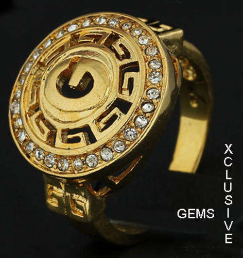 CLASSIC 18K YELLOW GOLD PLATED SIMULATED DIAMOND MEN'S RING