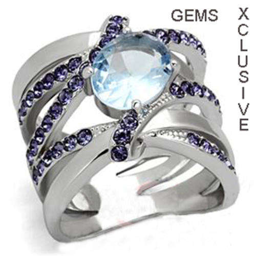EXQUISITE SIMULATED BLUE TOPAZ LADIES RING