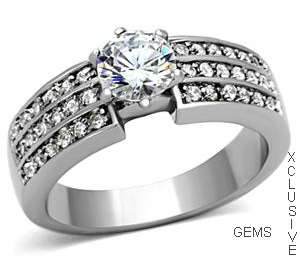 * STAINLESS STEEL SIMULATED DIAMOND RING